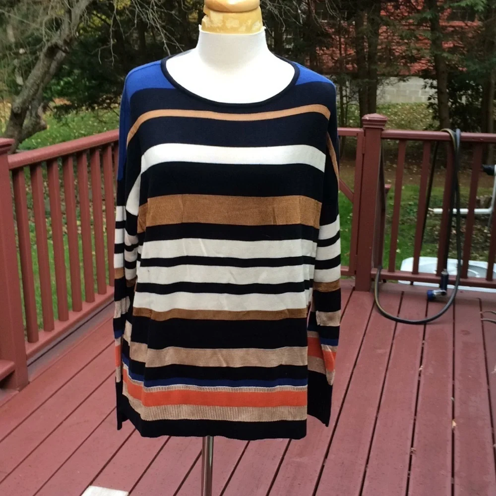 New! Chico’s SZ 2, Connie striped pullover sweater - Picture 1 of 9